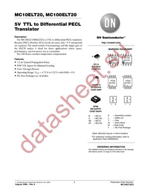 MC100ELT20DR2 datasheet  